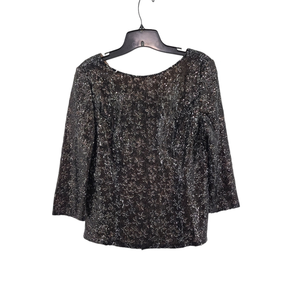 Alex Evenings Women's Fully Floral Sequin Floral Top Black- M